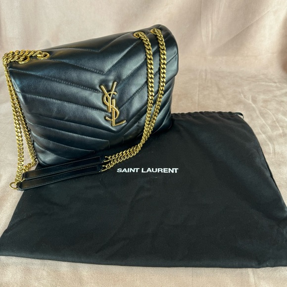 Saint Laurent's YSL LouLou Noir Black Quilted Italian Calf Skin Leather Brass - Picture 14 of 15
